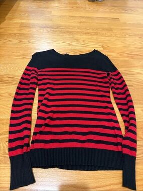 Express Red and Black Striped Crewneck Sweater